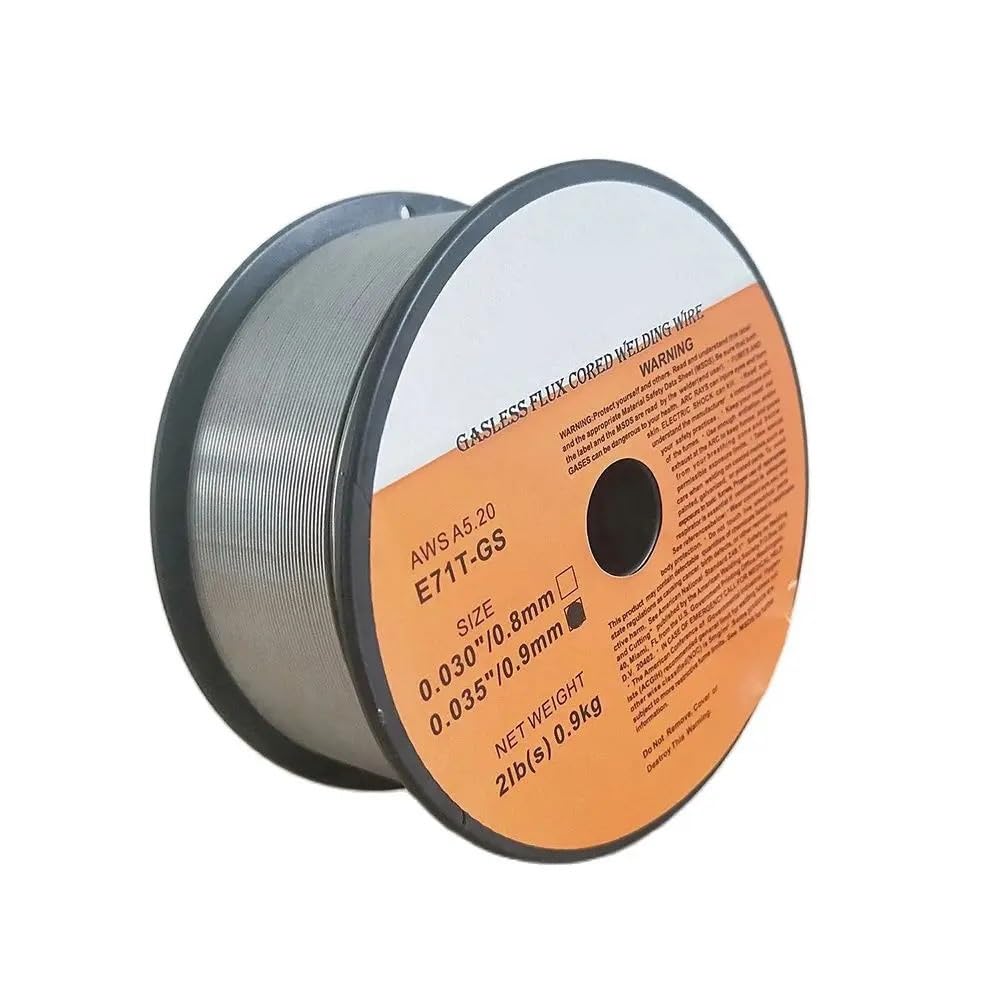 Filo for saldatura senza gas animato E71T-GS da 1 kg (2 libbre), materiale for saldatura in acciaio al carbonio senza gas, 0,8 mm/0,9 mm, filo for saldatura autoprotetto(0.9mm)