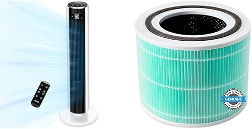 LEVOIT Ventilador de torre para dormitorio, ventilador de enfriamiento de velocidad de 28 dB de 25 piess con control remoto, sin aspas y oscilante