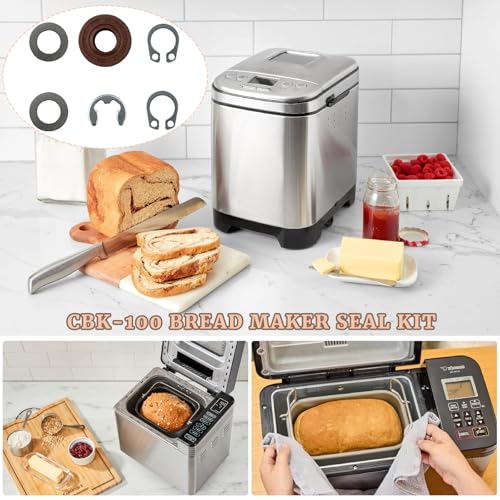 6PCS Heavy Duty Pan Seal Kit Fit for Cuisinart Bread Maker Model CBK-100 CBK-100SS Includes Seal Stainless Steel Flat Washer Clip and E-Clip Installation Guide Kitchen Breadmaker Machine Parts