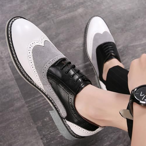 Image of Men's Leather lace-up Brogues Dress Oxford Shoes Classic Wingtip Two Tone Derby Gatsby Prom Shoes Fashion Round Toe Business Formal Leather Shoes