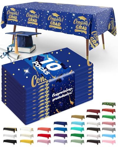 Image of Pureegg Graduation Decorations 2026 Plastic Tablecloth Disposable 10 Pack, Class of 2026 Black Rectangle Table Cover 54 x 108 Inch, Plastic Table Cloth for Graduation Party, Picnic