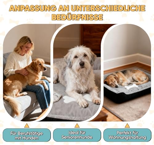 Truevaste Hundebett 90x70cm mit Kleine Hundekissen in Knochenform & Leichte Decke,Weiches Hundesofa aus Kurzhaar-Flausch für Mittelgroße Hunde,Waschbar Hundekorb,Hundekörbchen mit Rutschfester Boden