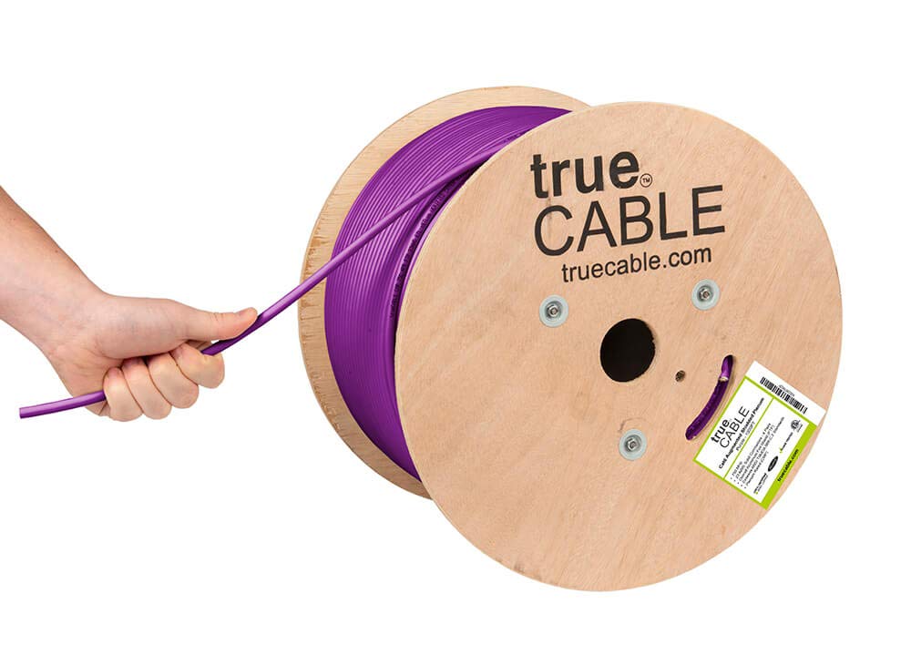 TRUE CABLE Cat6A Shielded Plenum Bulk Ethernet Cable (CMP), Overall Aluminum Foil Shield (F/UTP), 1000ft, Purple, 23AWG Solid Bare Copper, 750MHz,