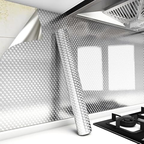 YIZHI Aluminum Foil Kitchen Wallpaper Oil Proof Sticker 15.8" x 118" Cabinet Liner Waterproof and Heat Resistant Self-Adhesive Contact Paper Backsplash Peel and Stick Wallpaper Cover