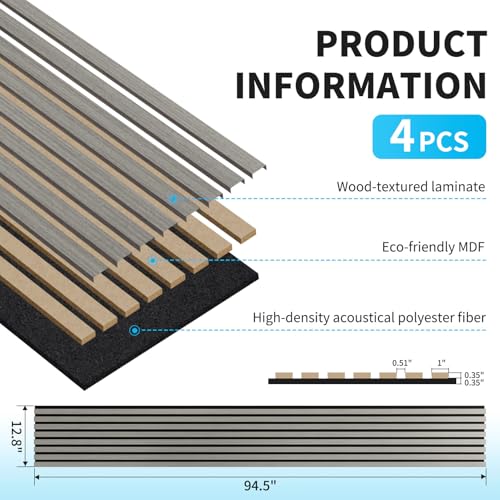 Image of Art3d 94.5 x 12.8 in Soundproof Wood Textured Wall Panel, 4-Pack, Smoky Oak