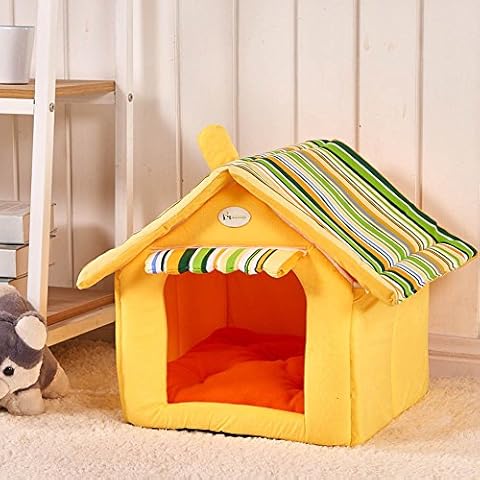 zhbotaolang Portable Sofa Dog Cat Yellow Igloo Beds Warm Lovely Pet Kennel Pet House with Mat Gift for Pet,Size M Cover