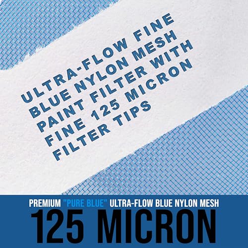 Image of TCP Global - 125 Micron Filter Tips Ultra-Fine Paint Strainer (50 Pack) - Pure Blue Nylon Mesh Cone Strainer - Paint Filter Cones for Auto, House & Hobby