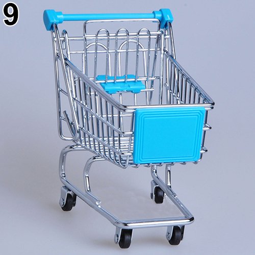 hearsbeauty Mini carrito de compras de acero inoxidable con carro de mano para decoración de escritorio, juguete de almacenamiento, regalo azul cielo Cover