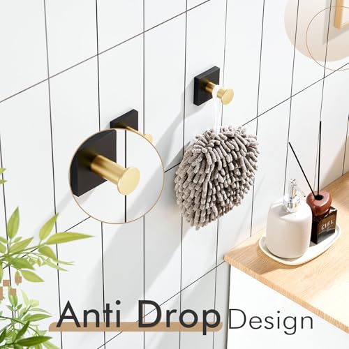 Image of KOKOSIRI Robe Hooks Bath Towel Hooks for Wall Closet Kitchen Hanging Towels Bathroom Hardware Black with Gold Stainless Steel 2 Pack, B1016GDK-P2