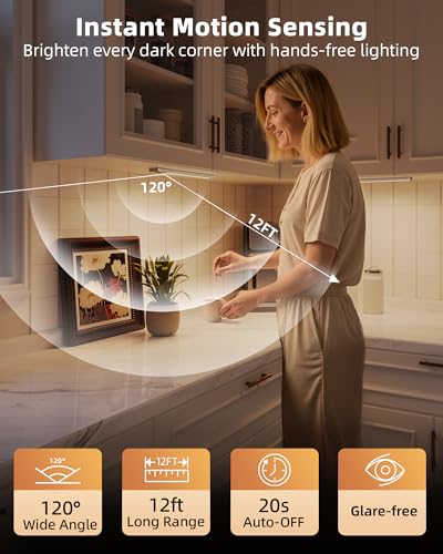 Image of EZVALO 10inch Under Cabinet Lighting, 2 Pack 2400mAh Rechargeable Wireless Motion Sensor Lights Indoor, 3 Color Temps Dimmable Magnetic Closet Lights, Under Counter Lights for Kitchen, Pantry, Stairs