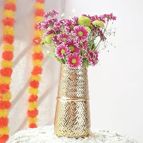 Behoma Metal Arrow Engrave Vase for Home Decor Decoratives for Indoor Outdoor Living Room Office Decor Balcony | Best Gift for Birthday Anniversary Festival |Golden 1 Large Pcs (Flower not Included) Cover