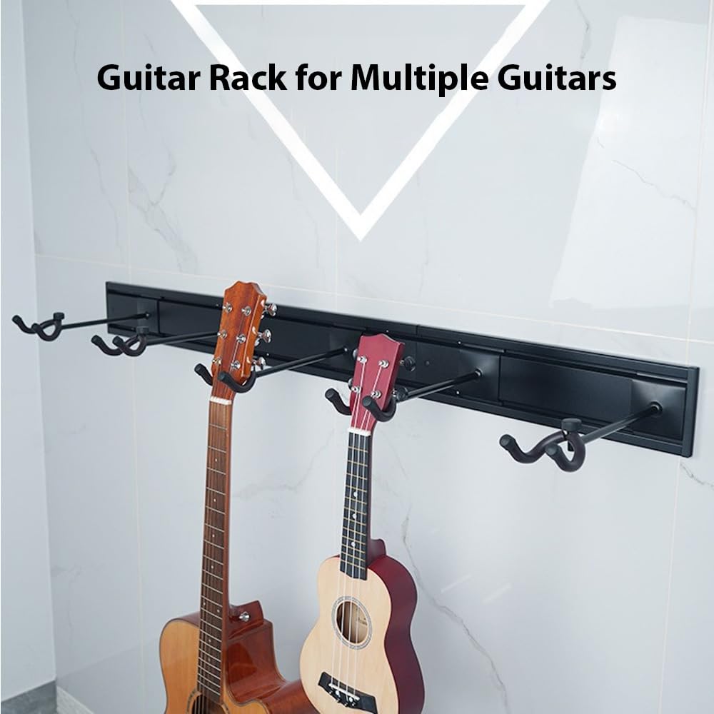 Soporte de pared para guitarra, soporte de pared para guitarras múltiples, soporte de pared para 5 guitarras, aleación de aluminio, posición de gancho ajustable, soporte de riel de pared de