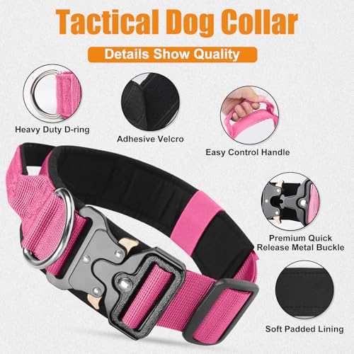 Taktisches Halsband Hund mit Griff, Hundehalsband Breit Gepolstert mit Metallschnalle, Verstellbar Nylon Dog Collar für Mittlere Große Hunde (Rot, L)