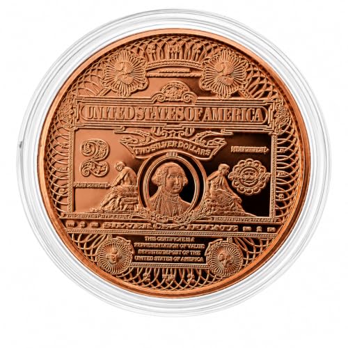 Image of Washington 2 Dollar $2 Note Design 1 oz .999 Pure Copper Round 39mm Collectible Coin in Capsule - COA by Heavenly Metals