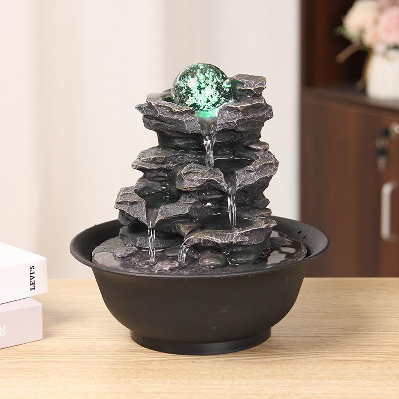 TICIN USB Powered, Hypnotic Waterfall Feature with Color-Changing LED Light, Compact Tabletop Design for Home, Office,Bedroom Decor, Relaxing Zen Meditation Indoor Water Feature