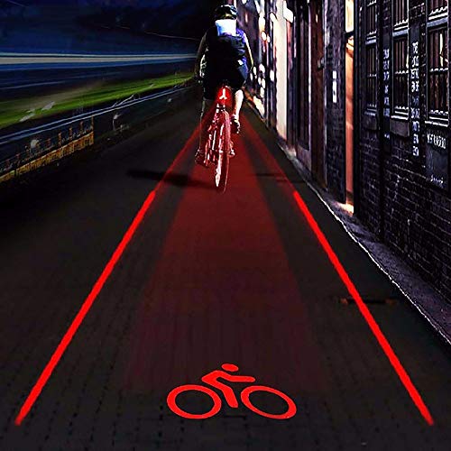 Bike Tail Light Super Bright 2 Laser + 5 LED 4 Bicycle Tail Light Projection Parallel Tail Light Mountain Bike Riding Safety Warning Light for Mountain Bike Cycling Water Resistant Rear Lights