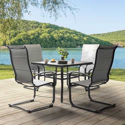 Image of NUU GARDEN Patio Chairs Set of 4, All Weather Outdoor Padded Textilene Patio Dining Chairs, Breathable Spring Motion Textile High Back Outdoor Dining Chairs for Backyard, Lawn, Deck, Gray