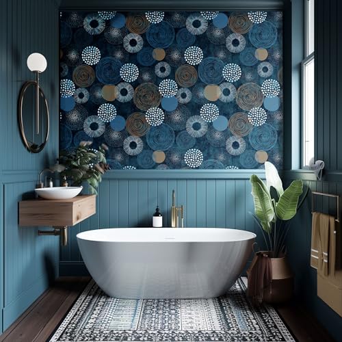 AMUGISH Mid-Century Blue Boho Pattern Wall Mural Wallpaper | Premium Non-Pasted with Bas-Relief | Retro Chic for Living Room, Bedroom, Kitchen, Nursery - 101''W x 75''H Unpasted