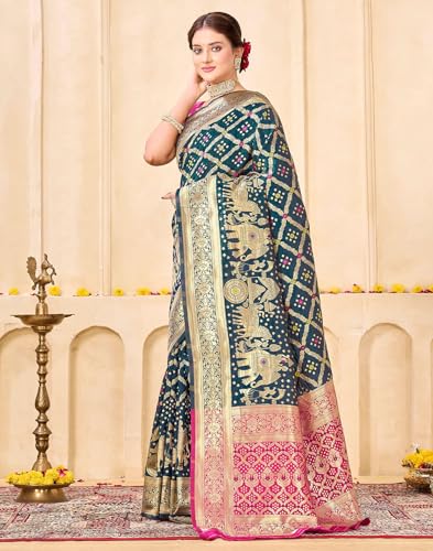 Image of SIRIL Women's Banarasi Soft Silk Blend Banarasi Jacquard Saree With Unstitched Blouse Piece