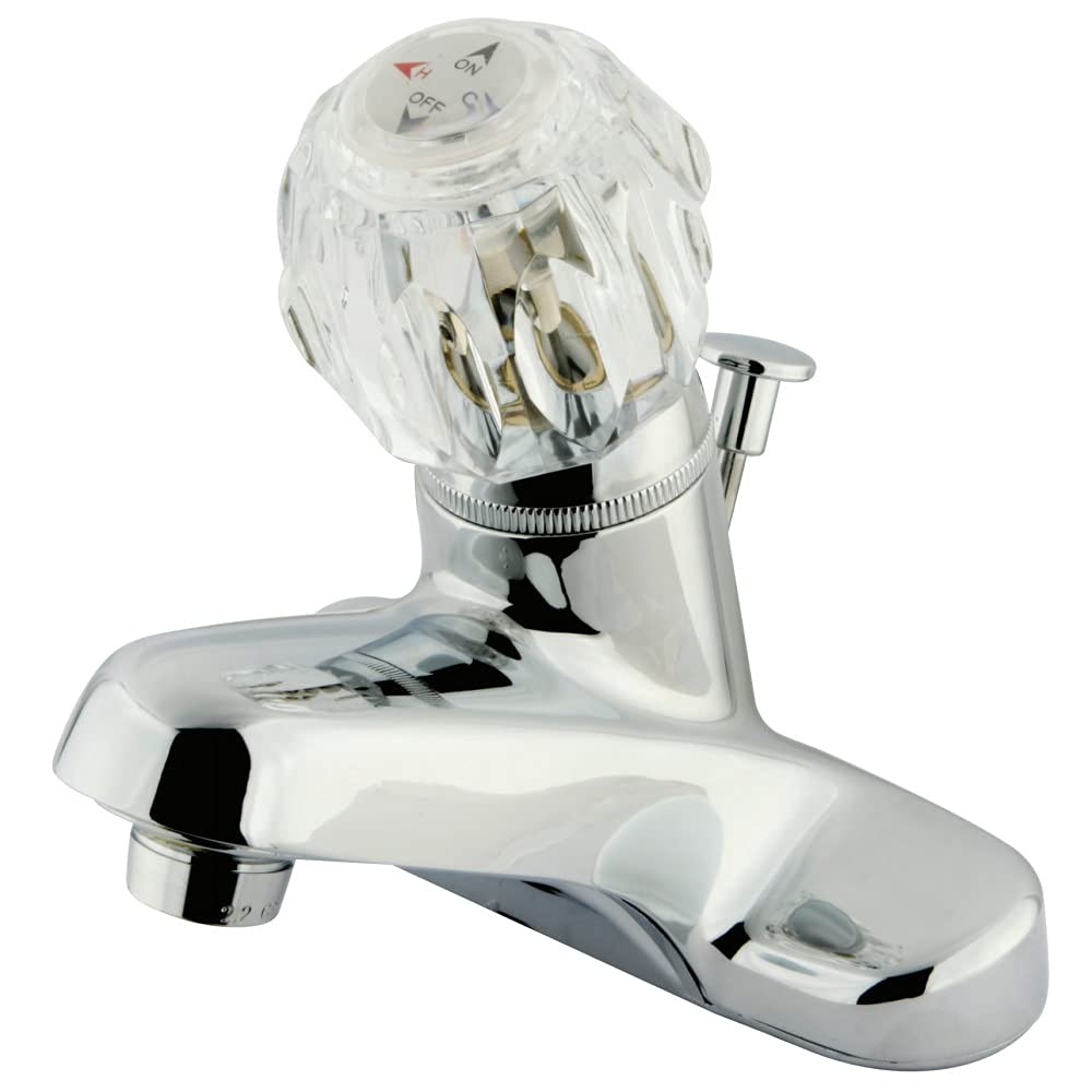Kingston Brass KB521 Americana 4 İnç Centerset Tek Akrilik Saplı Lavabo Bataryası Plastik Pop-Up, Parlak Krom