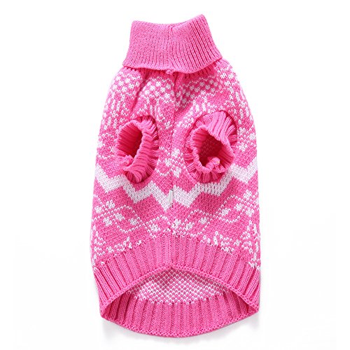 Ranphy Small Dog Christmas Sweater Puppy Warm Knited Outfit Clothes Snowflake Turtleneck Knitwear Jumper Doggie Cat Holiday Costume Pet Apparel Pink XL - Image 4