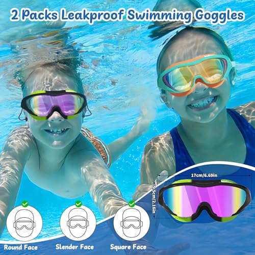 LEEIGGT Swimming Goggles for Kids 8-14, 2 Pack Anti Fog UV Kids Swim Goggles with Ear Plugs Attached — view 6