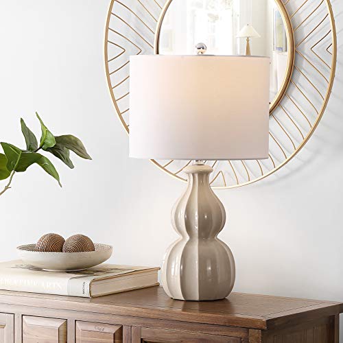 SAFAVIEH Lighting Collection – Wade Ivory Double Gourd Ceramic Table Lamp, 26-Inch Accent Lamp for Bedroom, Living Room, Home Office (TBL4274B)
