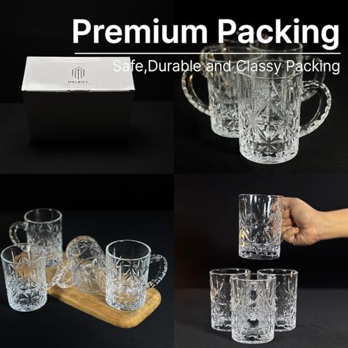 Image of Melbify Beer Mug | 400 ml | Set of 4 | Elegant Cut & Textured Handle Design | Mug with Handle | Classic Beer Glasses | Premium | Heavy | Perfect for Beer, Cider,Cocktails,Mocktails | Gift Set