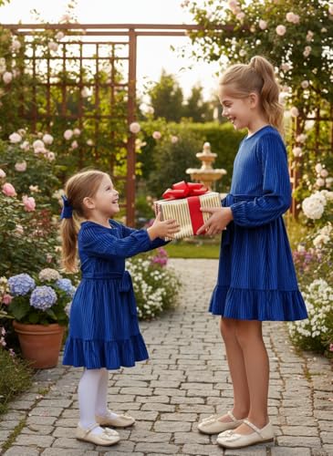 WISREMT Girls Pleated Velvet Dress for Halloween Christmas, Kids Long Sleeve Vintage Swing Princess Dress for Casual Party3