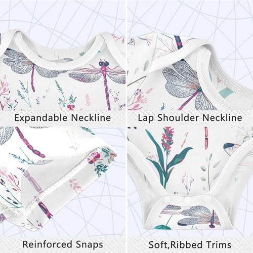 Cute Dragonfly White Baby Boy Bodysuits Short Sleeves Cotton Month Girls Clothes 3M3