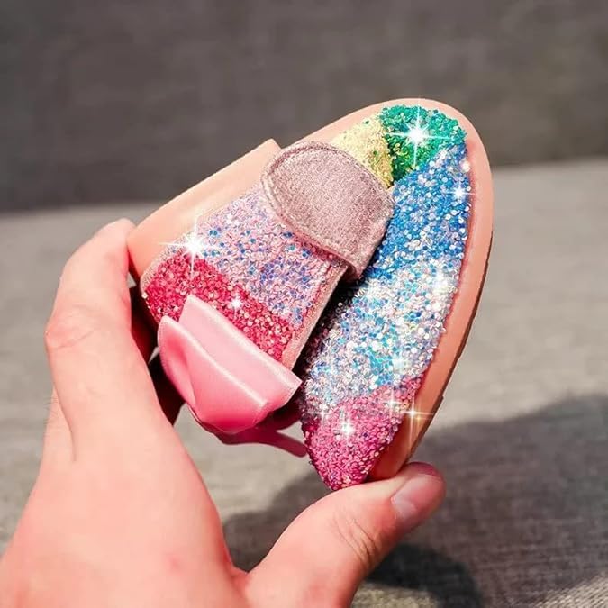 Girl's Rainbow Glitter Mary Jane Shoes Flats Birthday Summer Spring4
