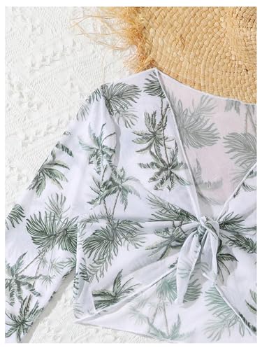 GORGLITTER Girl's 4 Piece Swimsuits Tropical Print Wrap Bathing Suit with Kimono and Cover Up4