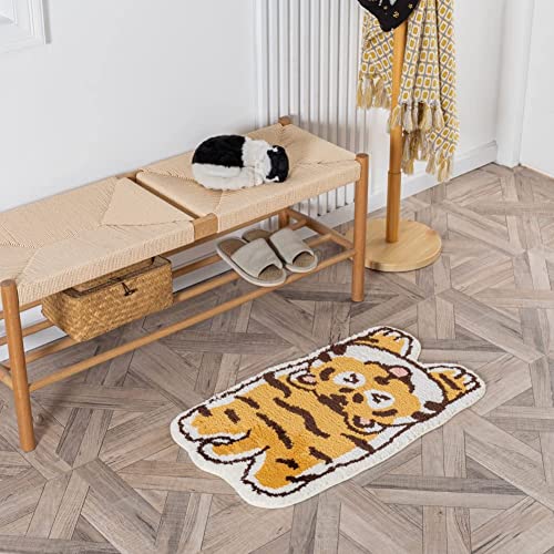 Tiger Shaped Rug Cute Faux Tiger Rug Bath Mat Area Rugs For Home Decor Fluffy Animal Print Rug Carpet Kids Room Floor Water Absorption Non-Slip Small Carpet Door Mat Playmat Yellow 17.7X29.5In #TOP5