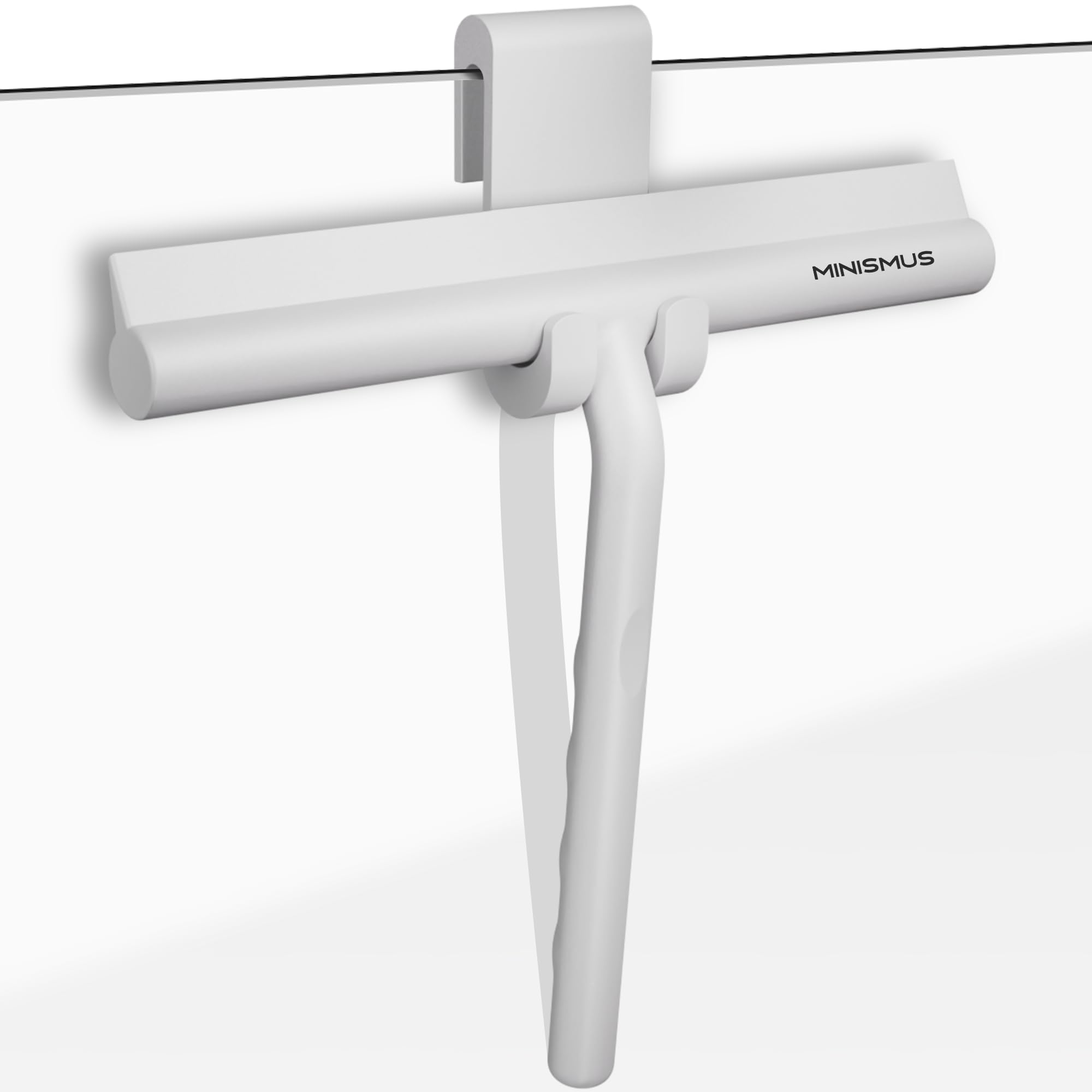Minismus Silicone Shower Squeegee - Hook with Wiper Blade for Shower Doors - Bathroom Squeegee (White, 8.25'')