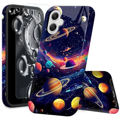 ACWDMKH for Samsung Galaxy A07 Phone Case with Screen Protector,for A07 Samsung Phone Case Dual Layer Shockproof Drop Protection,Scratch-Resistant Rugged Heavy Duty Cover,Colorful Space Planet