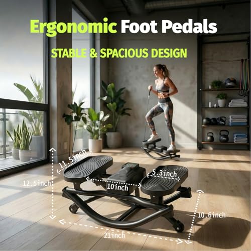 Image of Rocking Stepper, Portable Home Fitness Rock Stepper Side to Side with Digital Display & Elastic Rope, 320LBS Capacity, Aerobic Workout for Leg & Glute Training, Home Office Apartment Use (Black)