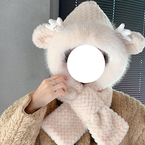 Cute Funny Antler 2-in-1 Hat and Scarf, Integrated Ear Protection Windproof Cap Scarf2