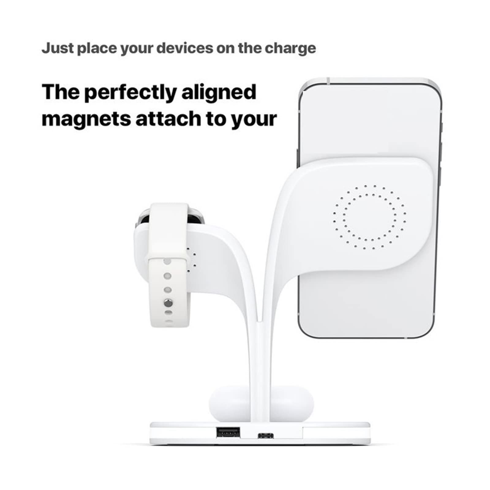 Cargador Inalambrico, Soporte de Cargador inalámbrico 3 en 1 for estación de Cargadores de inducción de teléfono for Reloj, Auriculares, iluminación Nocturna(Bianco)