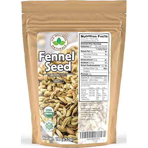 Fennel Seed 1LB (16Oz) 100% CERTIFIED Organic Egyptian Fennel Seed (Foeniculum vulgare), in