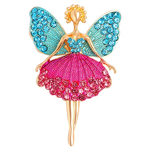 Image of Rhinestone Angel Ballerina Brooch Pin for Women Girls Fashion Crystal Gold Tone Cute Fairy Butterfly Ballet Dancer Brooches Lapel Pins Dainty Dress Accessories Birthday Christmas Jewelry Gift