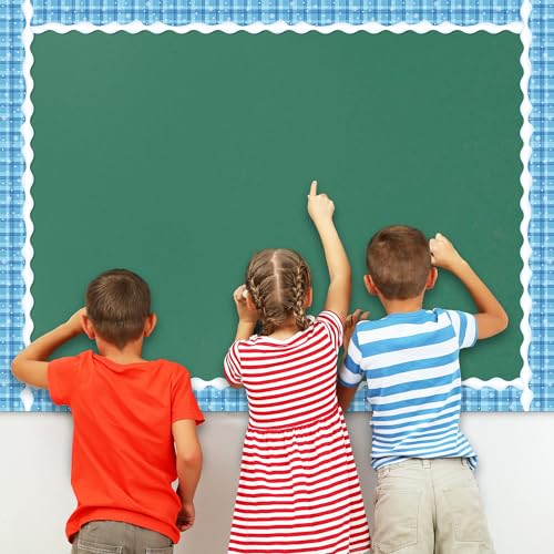 Image of BeYumi Winter Snowflake Border Trim - 65ft Winter Snowflake Plaid Scalloped Rolled Border Trim Blue Winter Christmas Bulletin Board Borders School Classroom Office Chalkboard Holiday Party Decoration