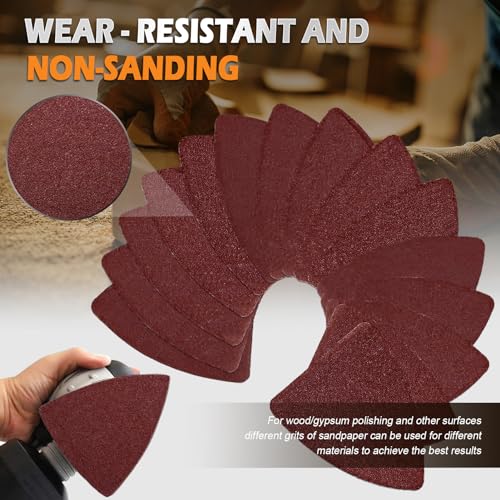 Image of 136Pcs Oscillating Tool Sanding Pad Kit, Contains 6Pcs Triangle Sanding Pads and 130Pcs Multitool Sandpaper, 60 80 100 120 240 Grits Oscillating Multi Tool Sandpaper Great for Wood&Plaster Polishing