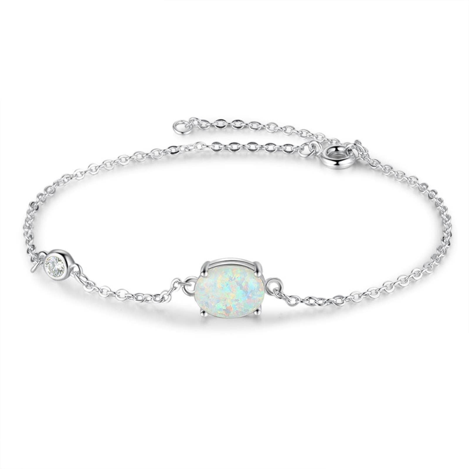 SALAN Pulseras De Ópalo Ovalado De Plata De Ley 925 Simples, Pulseras Ajustables Con Eslabones De Cadena, Brazaletes Para Mujer, Joyería De Boda