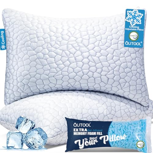 QUTOOL Cooling Pillow for Sleeping, CertiPUR-US Shredded Memory Foam King Pillows Set of 2, Cool...