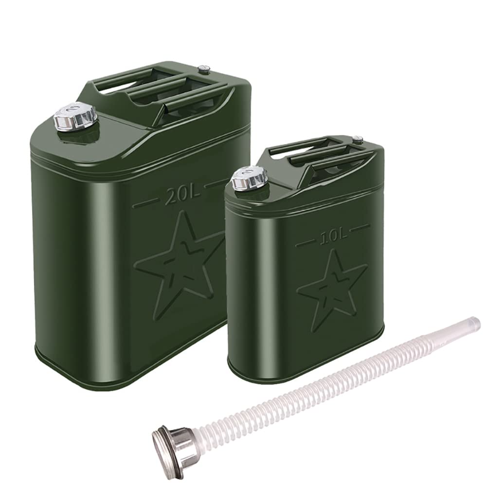 URFEDA Metall-Kraftstoff-Kanister, Benzinkanister 25 L Kraftstoff-Kanister Reservekanister UN-Zulassung Diesel-Kanister,mit Metall-Auslaufrohr flexibel