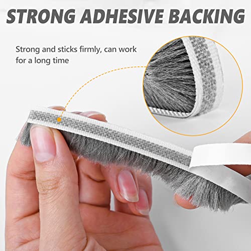 39.37Ft Weather Stripping Brush For Sliding Doors And Windows, Fluffy Self-Adhesive Sealing Strips，Wind Strips, Suitable For Doors And Windows, Anti-Collision And Soundproofing(0.35''X0.19'' Grey) #TOP3