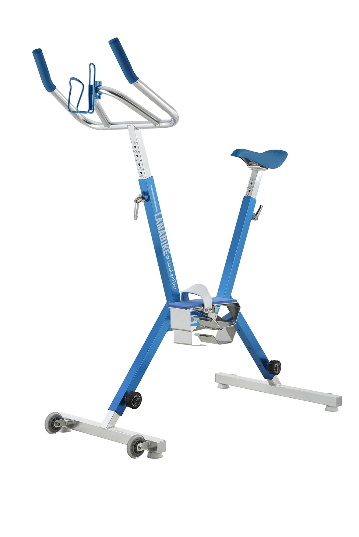 Aquabike Lanabike - Vélo Aquatique pour Piscine - Tout Bassin - Selle Ergonomique - Guidon Sport - Pédales Antidérapantes - Réglages Click & Turn - Bleu - Waterflex, Large, (WX-LANA-BL)