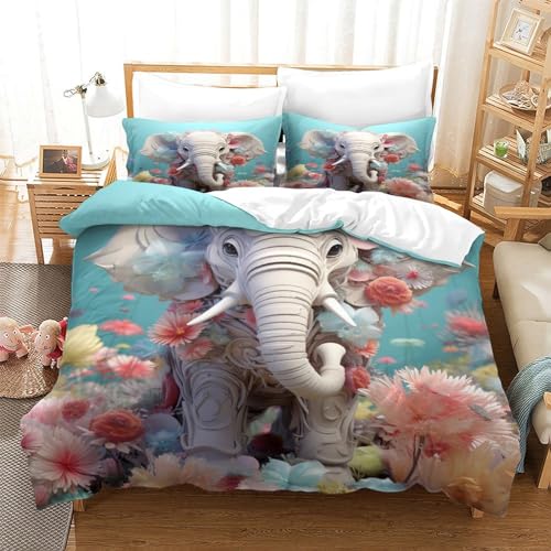 Funda de edredón de elefante microfibra King 220x240 ropa de cama 3 piezas con cremallera 4