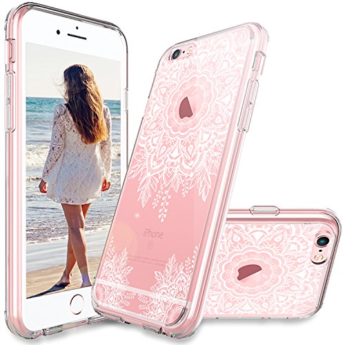 MASCHERI For iPhone 6 Plus / 6S Plus Case, [Zen Series] Scratch Resistant [White Henna Mandala Floral Lace Design] TPU Bumper Clear Back Panel Hybrid Case Cover for Apple iPhone 6 Plus / 6S Plus - Clear