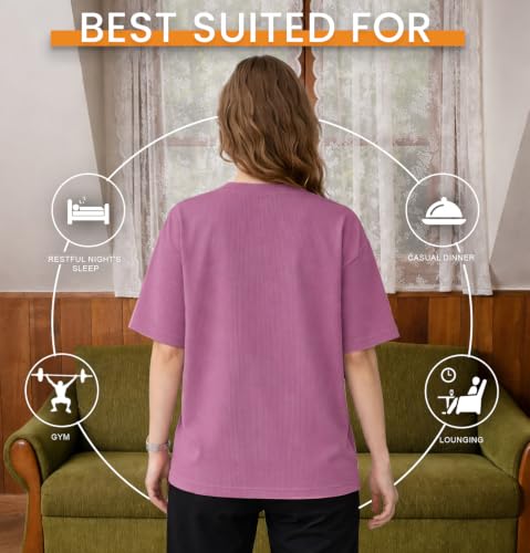 Image of SLEEPY NUTS Women Oversized T-Shirt 220 GSM Heavyweight Cotton Rich Baggy Fit Drop Shoulder Round Neck Half Sleeve